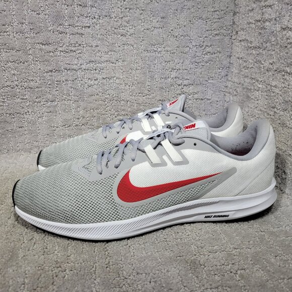 Nike Downshifter 9 Mens Size US13 Wolf Gray Red Mesh Running Sneakers AQ7481-006 - Picture 1 of 11